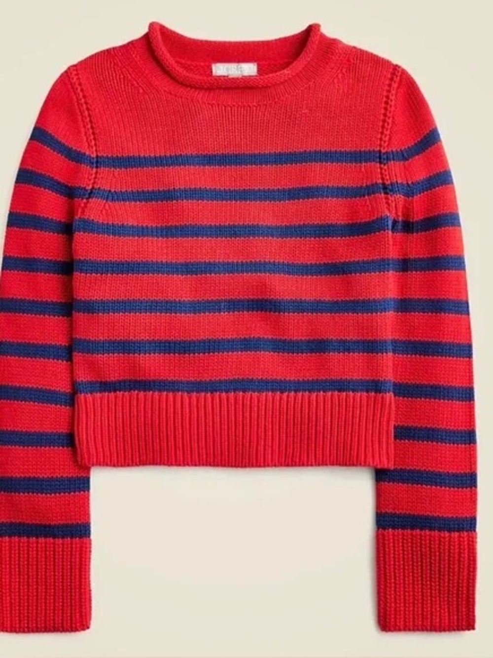 J. Crew Red Crewneck Sweater with Blue Stripes